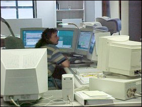 Welcome to the GBT's control room! Generally, at the Green Bank Observatory, you've got engineers working during the day, and astronomers working at night.