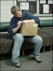 After I had my moment with the fire alarms, my friend Tess came by, who also had a package today. After I had my moment with the fire alarms, my friend Tess came by, who also had a package today.