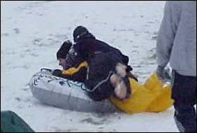 Occasionally, people doubled up for a trip down the hill.