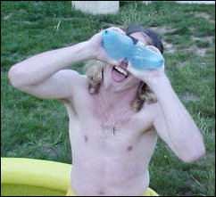 Meanwhile, Kaveh and Chris see what it's like looking at the world through the water balloons.