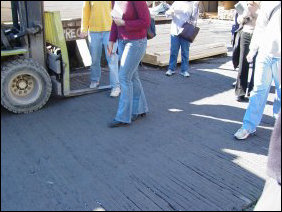 From here, we went down to Mongers Lumber, an industrial facility built over and around Blacks Run. The waterway seen above is Blacks Run, and the wooden bridge which we are standing on below is built over Blacks Run. From here, we went down to Mongers Lumber, an industrial facility built over and around Blacks Run. The waterway seen above is Blacks Run, and the wooden bridge which we are standing on below is built over Blacks Run.