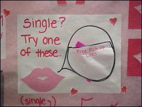 Another pair of women decorated this door on the freshman side. This was probably one of the most extravagant doors I'd seen, with colors and notes everywhere. In fact, you can get free condoms here, as well as pick-up lines! Another pair of women decorated this door on the freshman side. This was probably one of the most extravagant doors I'd seen, with colors and notes everywhere. In fact, you can get free condoms here, as well as pick-up lines!