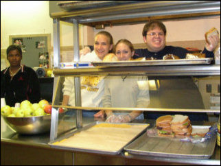 Food service is in action, as Leigh, Mary, and myself strike a pose for the camera. The sequence was tray, plate, soup, sandwich, cheese, dessert, etc. Only complaint: the little plastic gloves didn't fit very well. Food service is in action, as Leigh, Mary, and myself strike a pose for the camera. The sequence was tray, plate, soup, sandwich, cheese, dessert, etc. Only complaint: the little plastic gloves didn't fit very well.