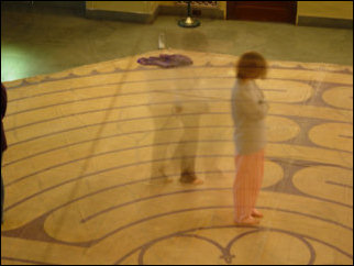 Afterwards, I joined the group who went to walk the Labyrinth that was set up downstairs. The Labyrinth is not a maze, per se. No tricks, no traps, no dead ends. There is one path from start to finish, and only one path (unless you cheat and go outside the lines). LPCM members followed the path, stopping periodically to say a prayer. A very spiritual experience. Afterwards, I joined the group who went to walk the Labyrinth that was set up downstairs. The Labyrinth is not a maze, per se. No tricks, no traps, no dead ends. There is one path from start to finish, and only one path (unless you cheat and go outside the lines). LPCM members followed the path, stopping periodically to say a prayer. A very spiritual experience.