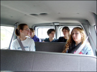 And now, we've hit the halfway mark, and we're taking off to go downtown for lunch. Here we are in the van. And now, we've hit the halfway mark, and we're taking off to go downtown for lunch. Here we are in the van.