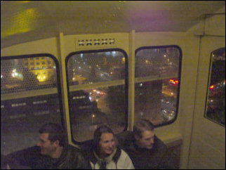 The inclines in Pittsburgh are funicular railways, meaning they are inclines (duh). The car for the incline is stepped to follow the level of the incline. We sat on the upper level, and this view looks down to the lower level and further down to the city, after I did a massive touch-up on this picture.