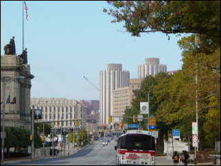 The next day, Spencer, Maggie, and Catherine left early to get to other commitments. The rest of us first went to the previously mentioned Samaritan service, and then headed to the Lutheran University Center for coffee and a worship service. The Lutheran University Center is in downtown Pittsburgh near the University of Pittsburgh and Carnegie Mellon campuses. Pitt's Litchfield Towers can be seen in the distance in the left photo. The right picture, an LPCM file photo from March, shows the lower level of the Lutheran University Center.